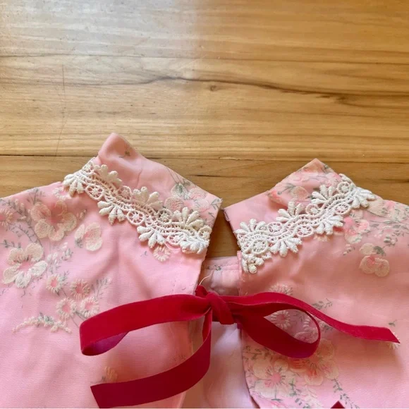 Vintage Size XS/2 Princess Style Pink Floral Maxi Dress with Bow Back - Picture 4 of 9